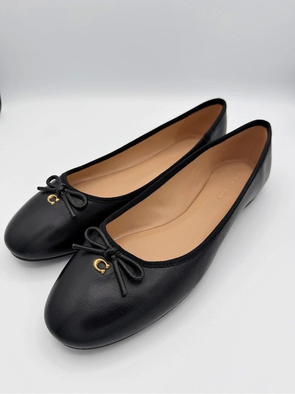 Coach Bow Leather Ballet Flats CU224 Black 8.5